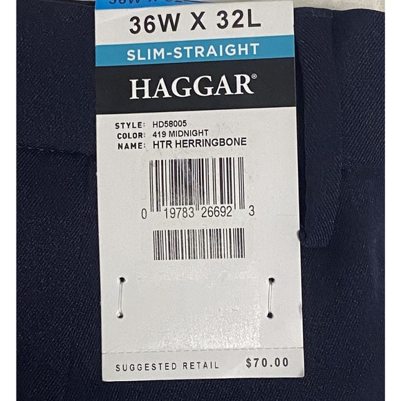 Haggar Men's 36X32 Dress Pant Slim Fit Straight Leg Dark Blue Flex Waistband NEW - Picture 8 of 13
